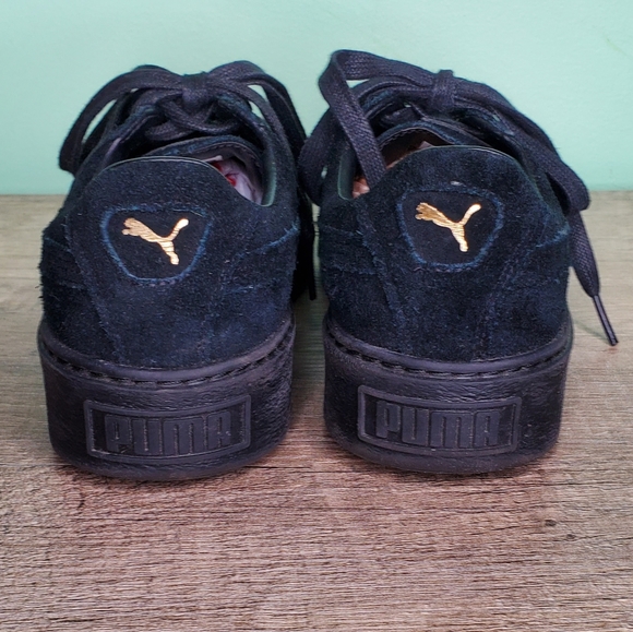 Puma Gold Toe Black Suede Platform Sneakers - Picture 9 of 9